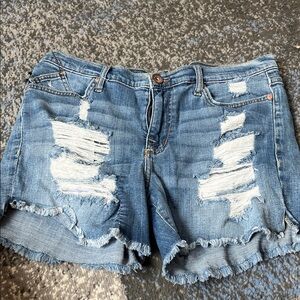 Distressed Blue Denim Shorts